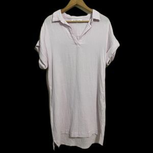 Melissa Nepton Lia pastel pink cotton gauze shirt dress S raw hem summer coastal